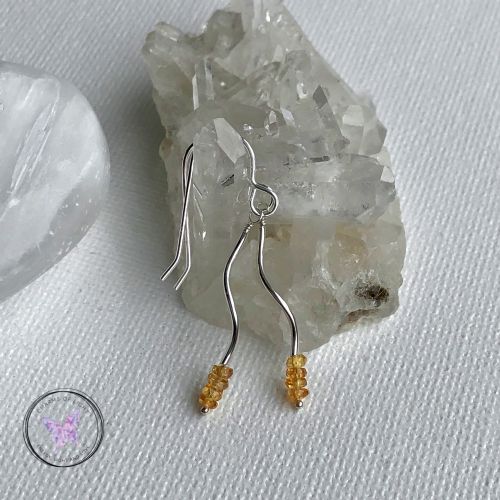 Natural Yellow Sapphire Silver Tube Earrings